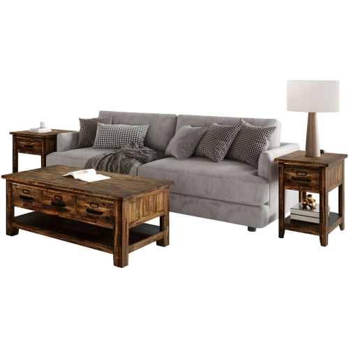 Cannon Valley 3 Piece Coffee, End Table & Side Table Set in Distressed Brown Wood